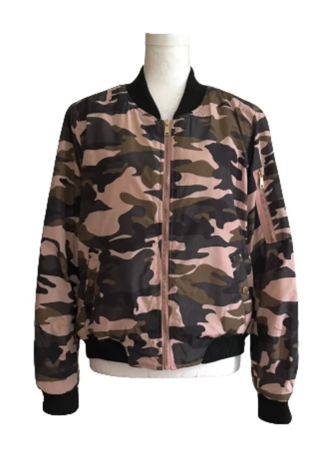 Miss London Jacket Pink Olive Black Quilted Camouflage Bomber Jacket Coat Large - Image 1
