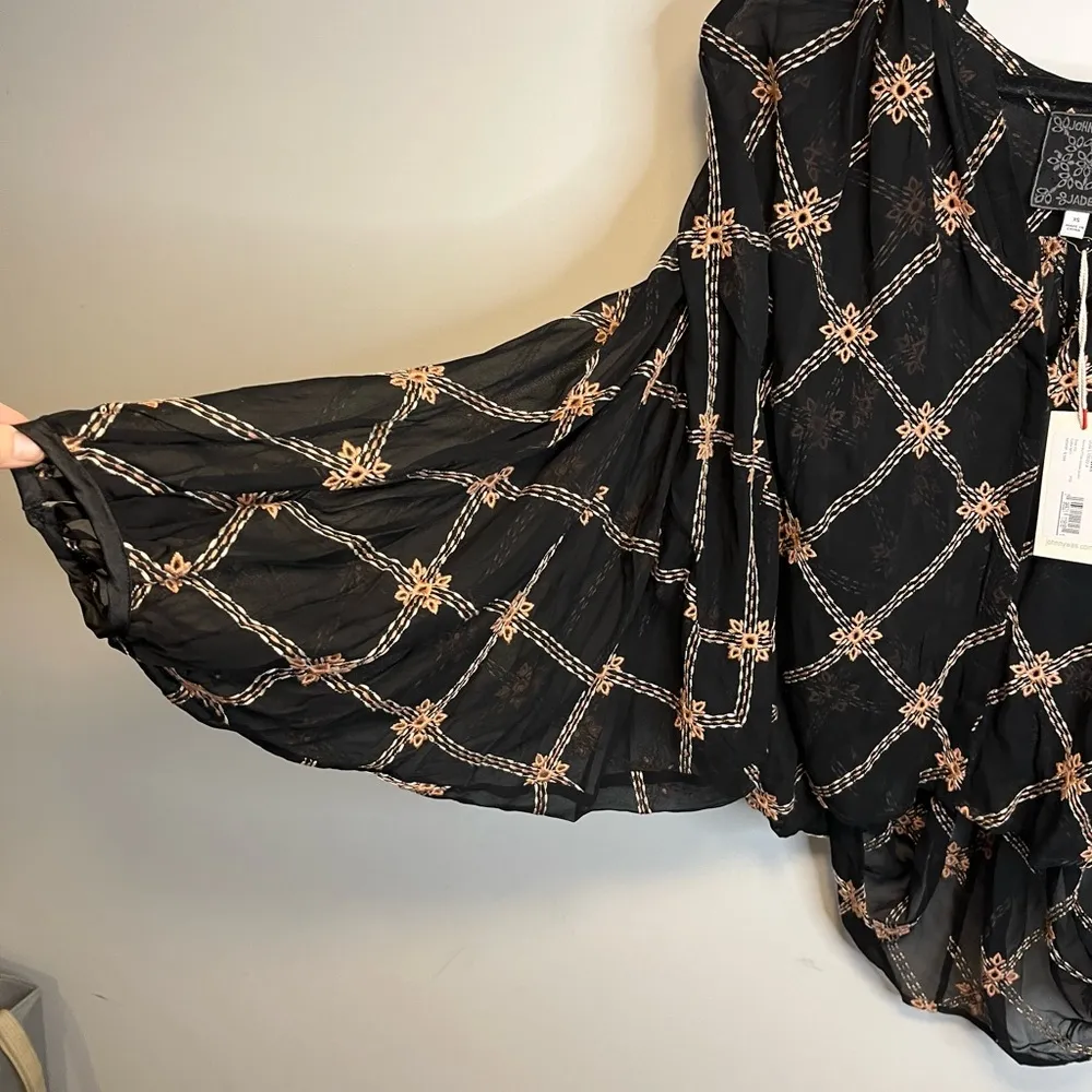 NEW JOHNNY WAS Iman Embroidered Silk Button Down Shirt in MTI Sz Xs - Image 11