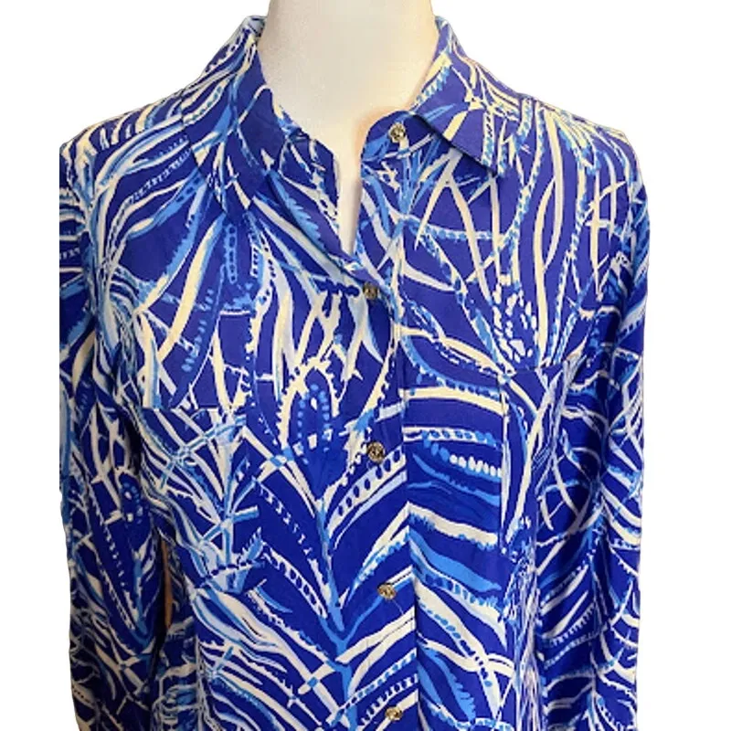 Lilly Pulitzer Sea View Rayon Button Front Blouse - Twilight Blue XS - Image 2