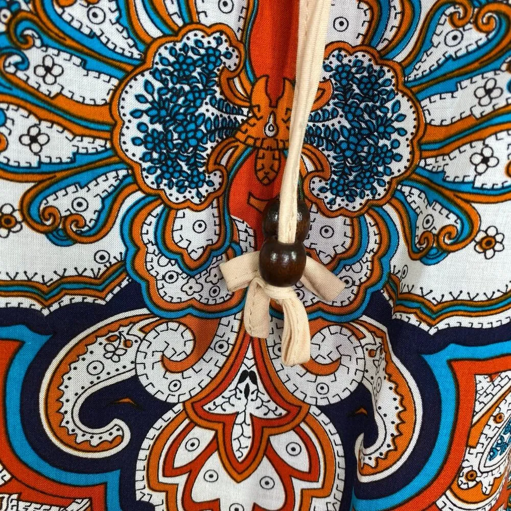 Lucy & Laurel Orange Red Blue White Paisley Print Blouse Women's Size Medium M - Image 6