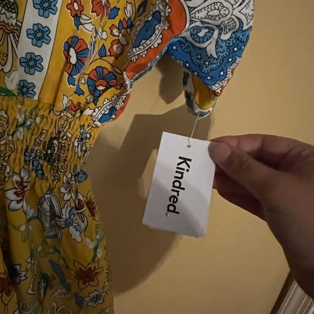 NWT kindred Anthropologie yellow gold floral maxi dress small - Image 8