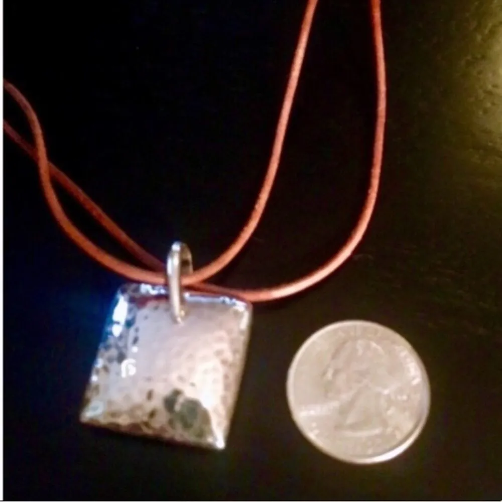 SILPADA Sterling Silver Square Hammered Puffed Pendant On Leather Necklace - Image 7