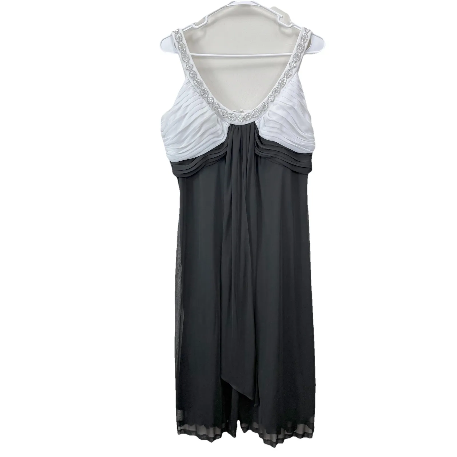 Alex Evening Black White Ruched Chiffon Beaded Sleeveless Cocktail Dress Size 14 - Image 2