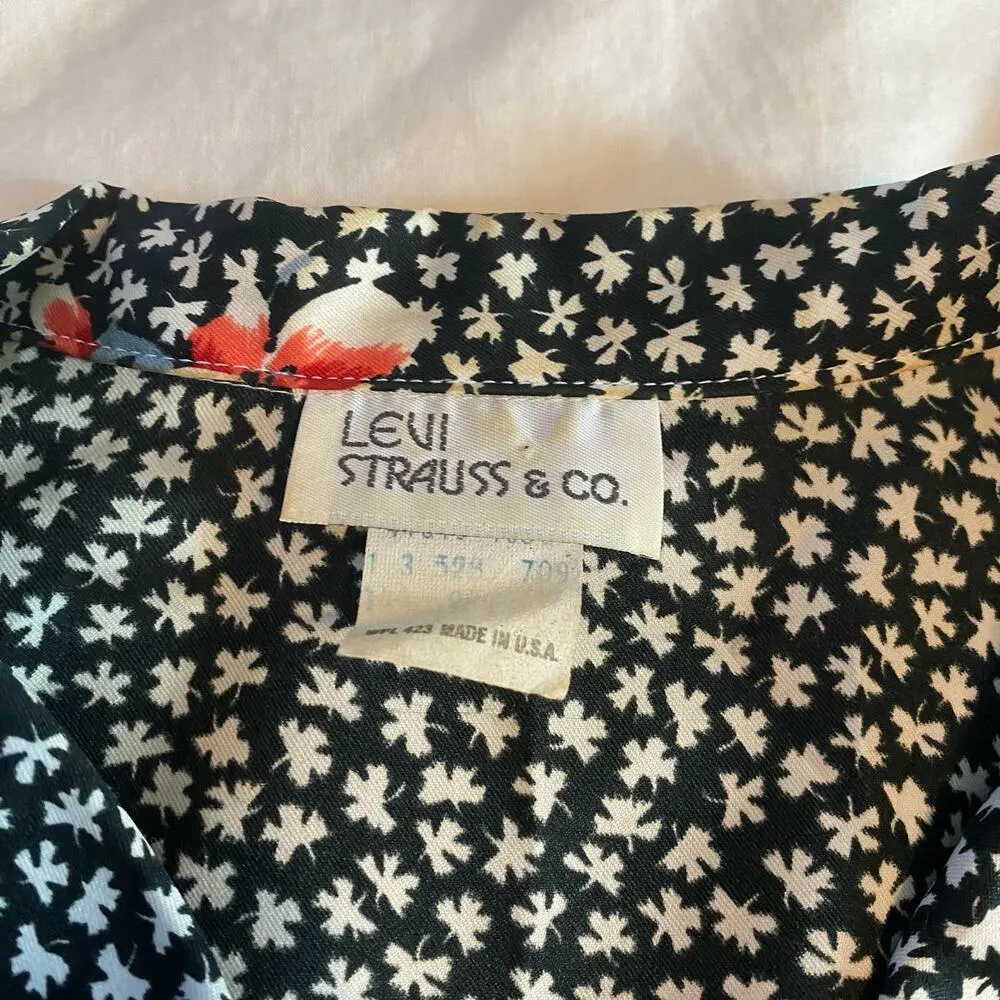 Levi Strauss Vintage Button Up Large Black White Floral Made in USA Cottagecore - Image 3