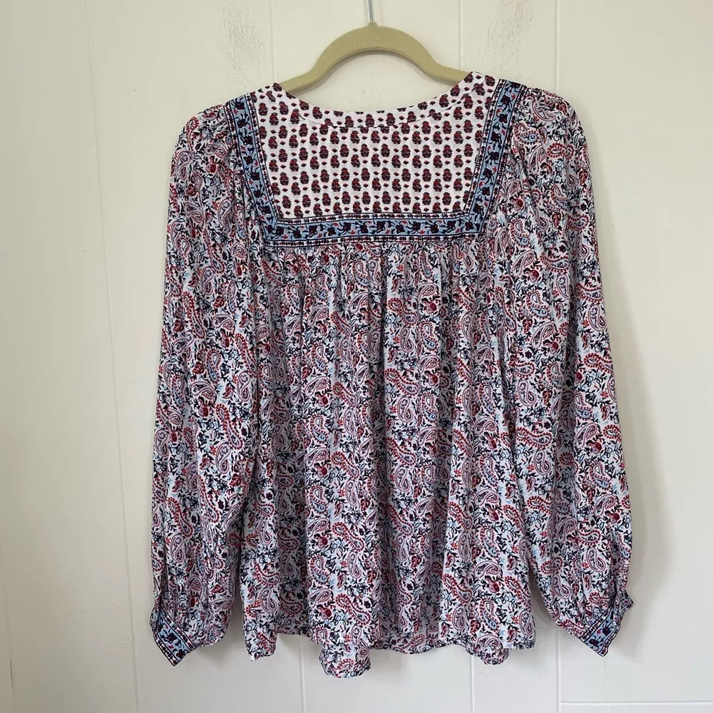 Gap Long Sleeve Boho Peasant Prairie Blouse Top ~ Ivory Frost Paisley ~ Size XS - Image 2