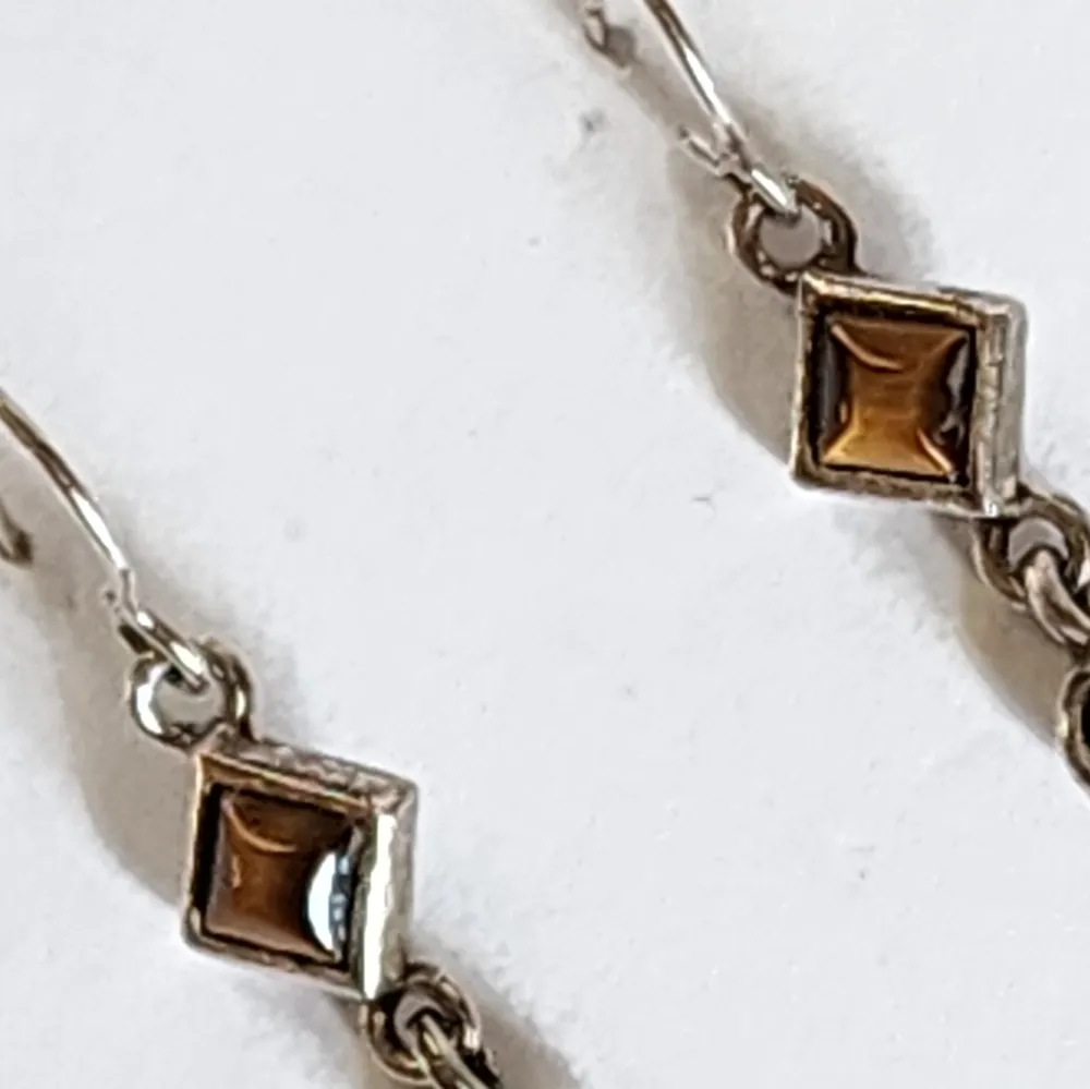 Silvertone Tiger's Eye Onyx Amber 1½" Dangle Earrings - Image 3