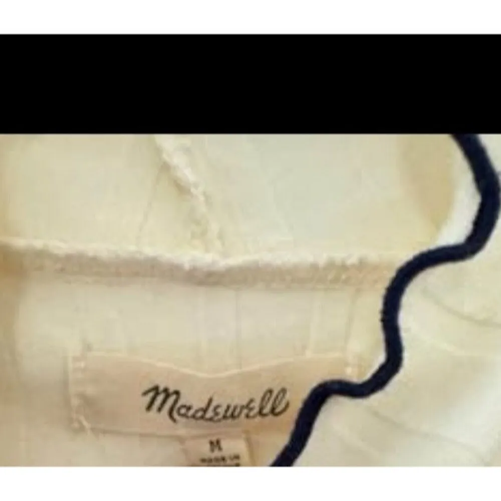 EUC RARE Super cute  Madewell Woman ‘s Ivory Long Sleeve Ribbed Lettuce Hem Sz M - Image 2