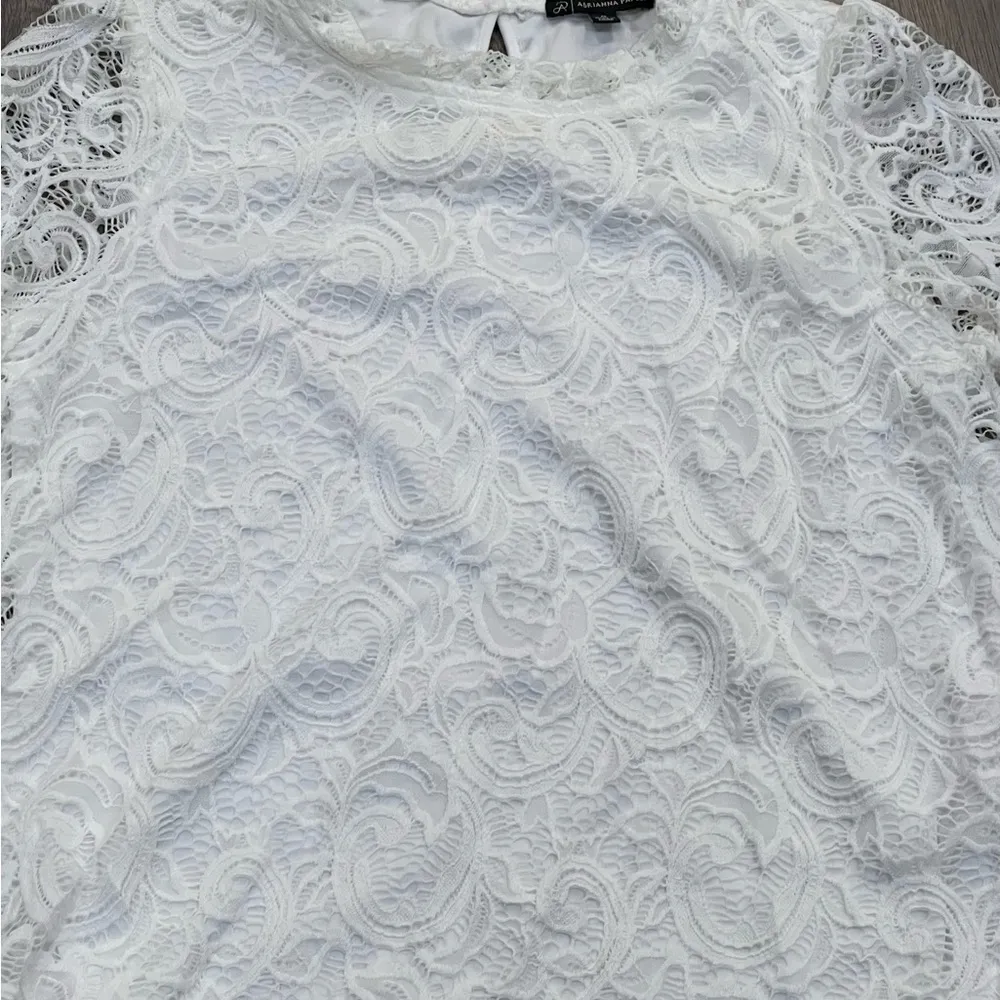 ADRIANNA PAPELL White Shirt Styled Lace Shell Blouse Top Medium - Image 2
