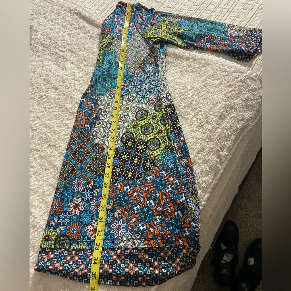 MSK Multicolor Mixed Print Shift Dress Midi Length Long Sleeve XL Blue - Image 10