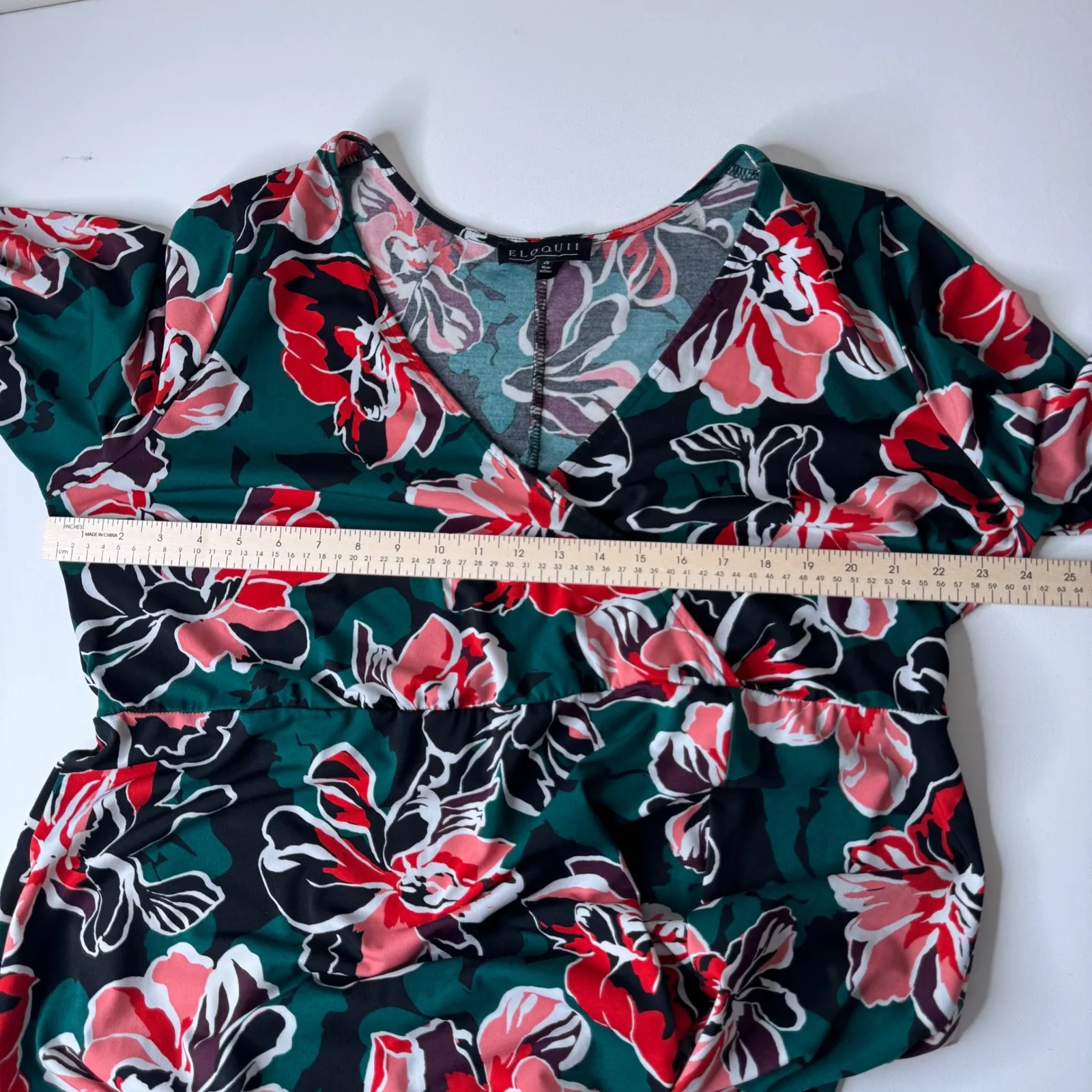 Eloquii Floral Maxi Dress Size 20 Multicolor Long Sleeve Bloomcore Flowy Cruise - Image 9