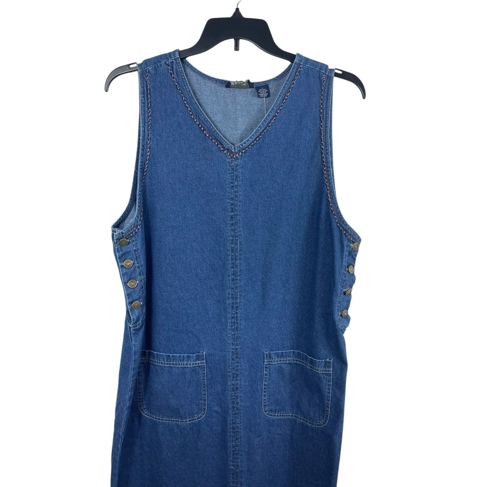 VTG 90s M.P.H. Blues Denim Jumper Dress L Embroidered Animals Safari Pockets NWT Blue Size L - Image 2