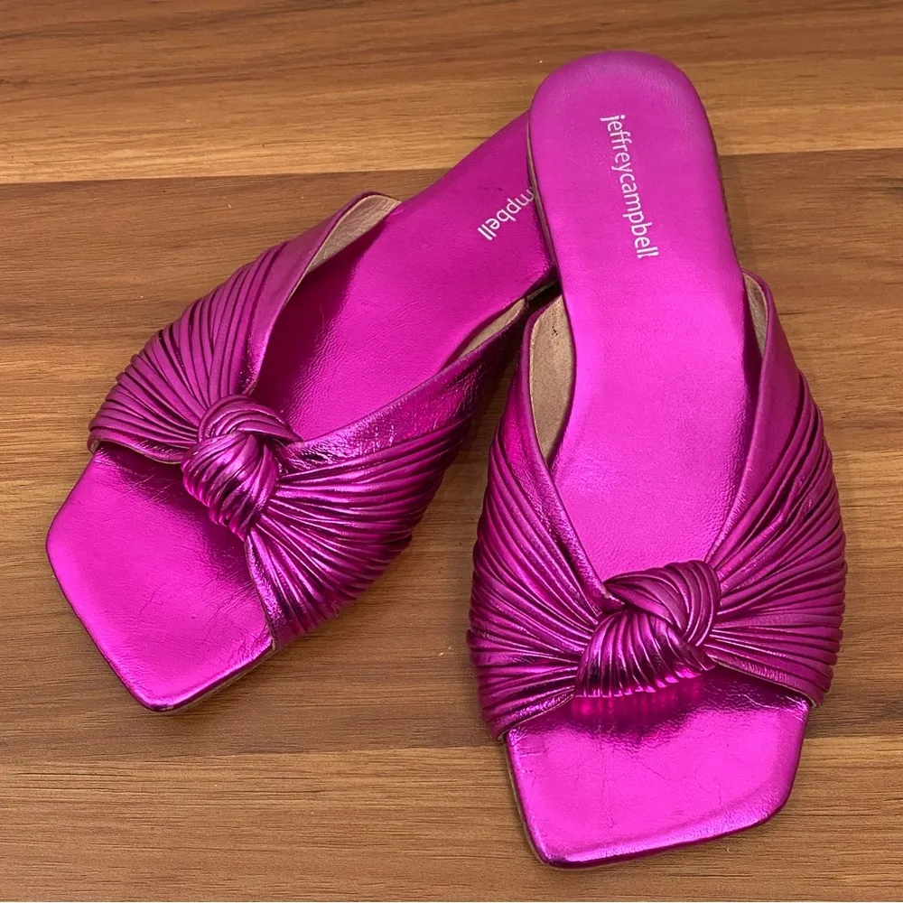 JEFFREY CAMPBELL Knaughty-3 Pink Metallic Knotted Slip On Flat Mules Sandals 7 - Image 2