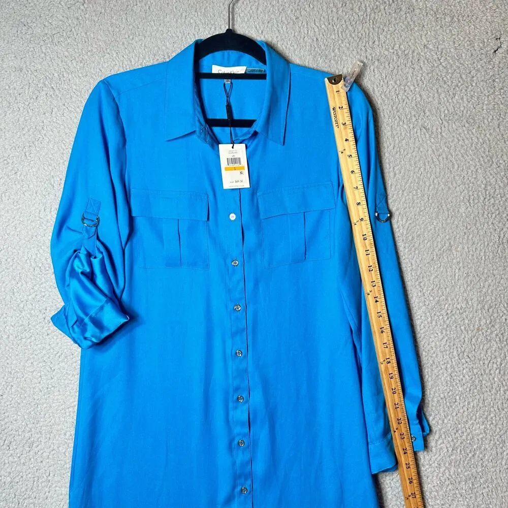Calvin Klein Dress Womens S Blue Long Sleeve Button Down Long‎ Dress NEW - Image 4