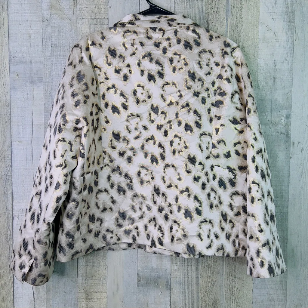 Natori Large Gold Metallic Leopard Print Lined Open Front Cardigan Jacket - Image 3