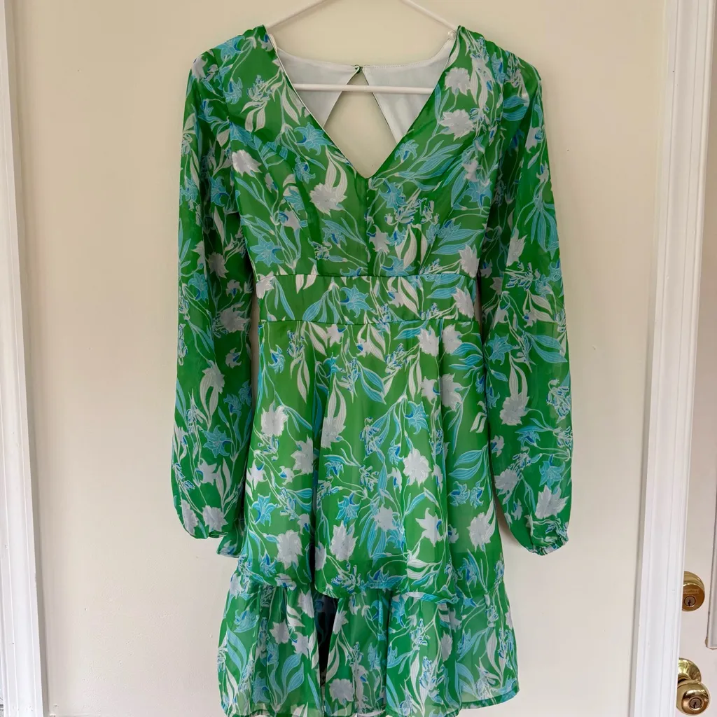 Jessica Simpson Vibrant Green Floral Mini Dress Size XS - Image 2