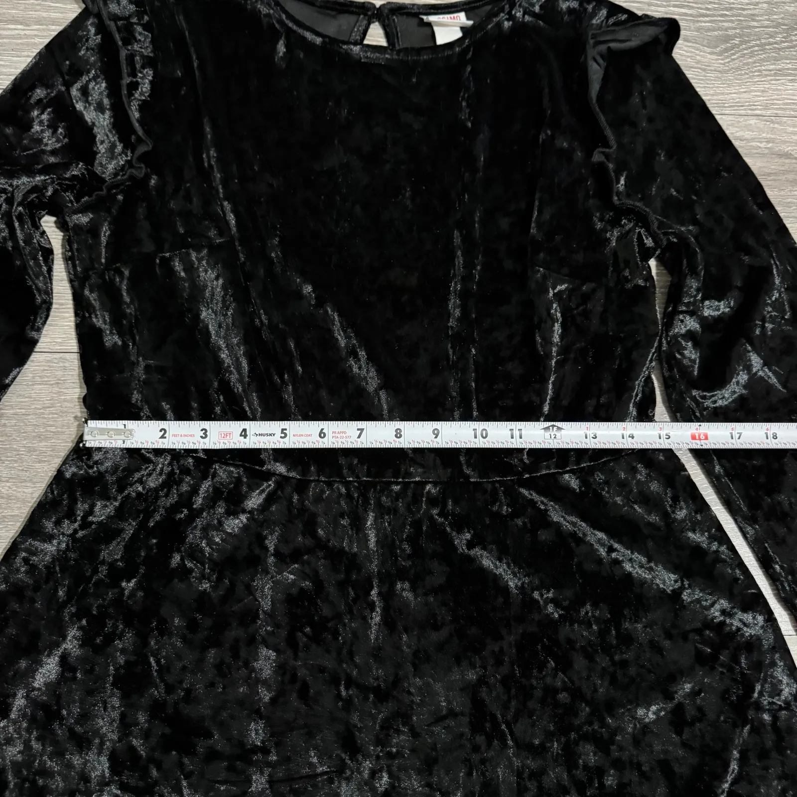 Mossimo Supply Black Velvet Crushed Long Sleeve Ruffle Trim Whimsigoth Dress L Size L - Image 13