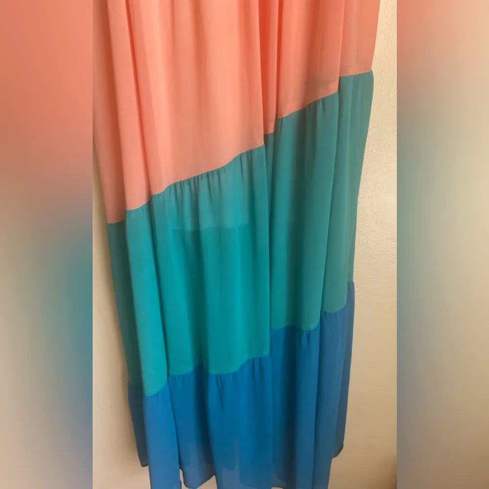 ENTRO Colorblock Tiered Sleeveless Maxi Dress L Colorful Flowy Cruise Festival - Image 7