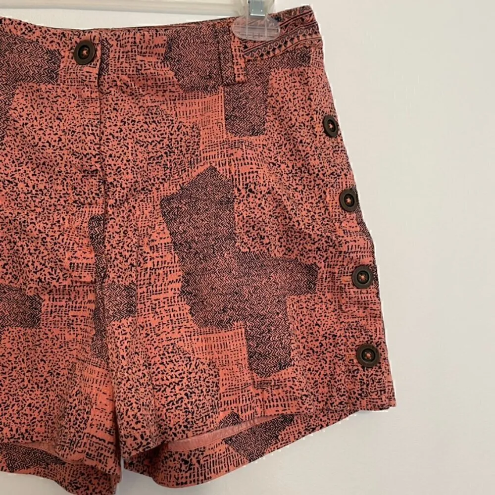 CARTONNIER ANTHROPOLOGIE Island Hopper Shorts Pink Navy Blue Printed Cotton Boho - Image 6