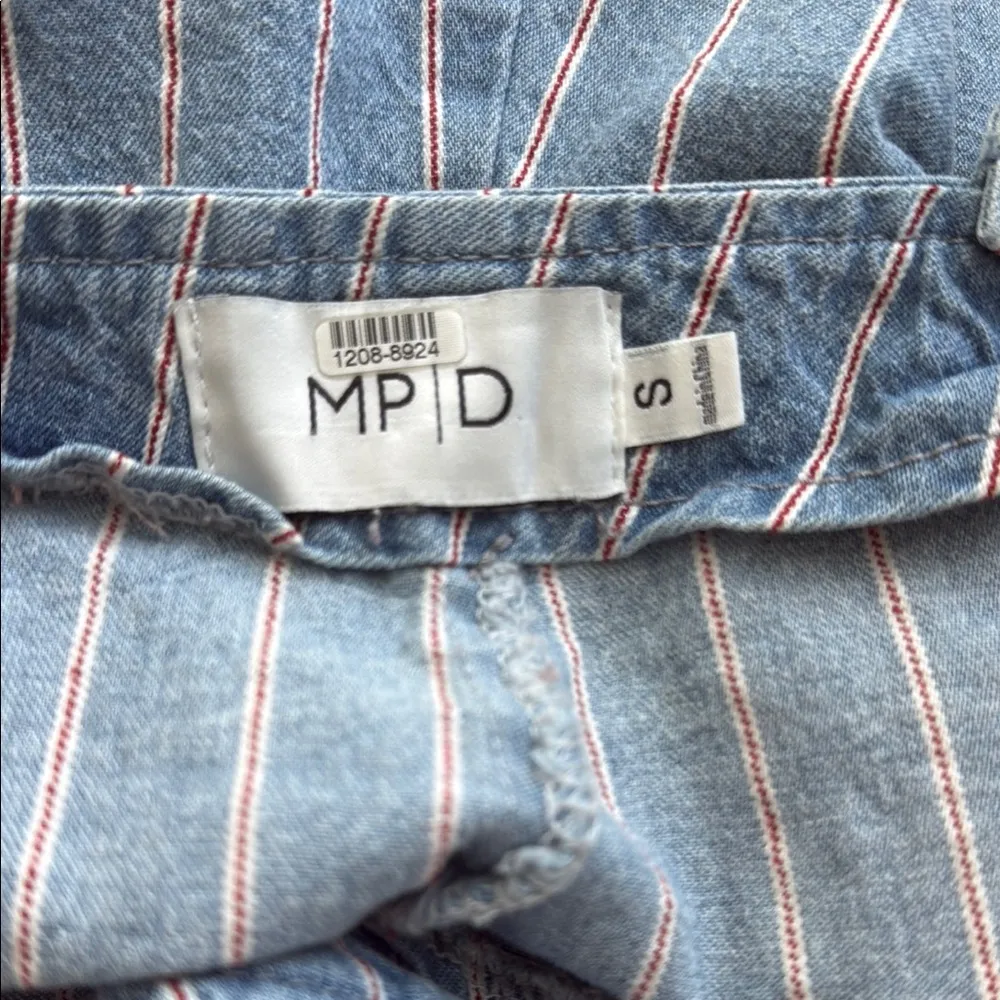 Blue and White Striped Romper with Shoulder Straps - Image 8