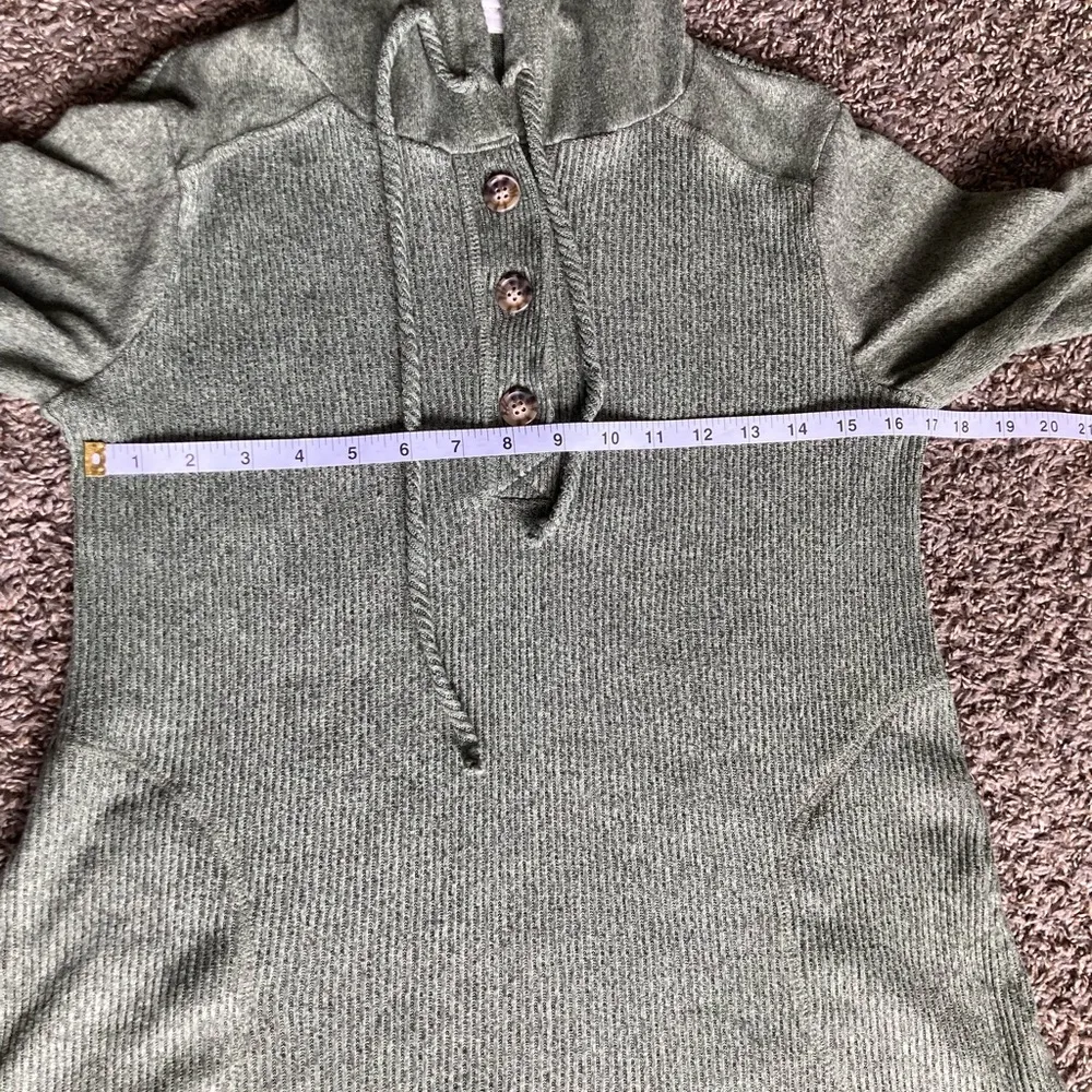 Green Polo Collar Ribbed Hoodie Size L - Image 4