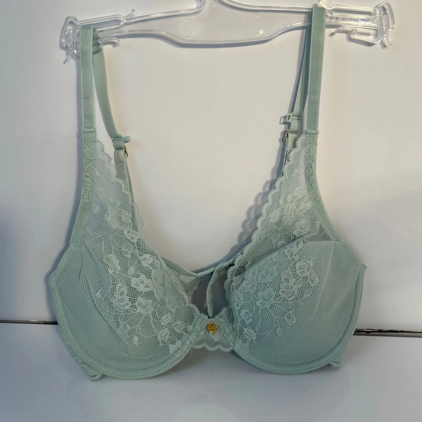 Natori Sage Green Lace Trim Underwire Balconette Bra 32C - Image 2