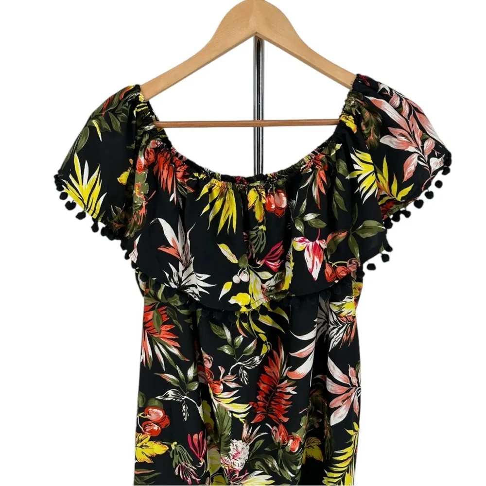 Boohoo Plus Tropical Floral Pom Trim MIDI Dress size 12 NWT Vacation Beach ASOS - Image 5