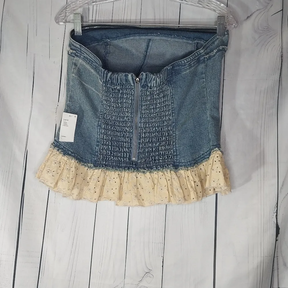 Kimchi Blur Urban Outfitters Denim And Lace Coquette Ruffle Tube Top Size L NWT - Image 8