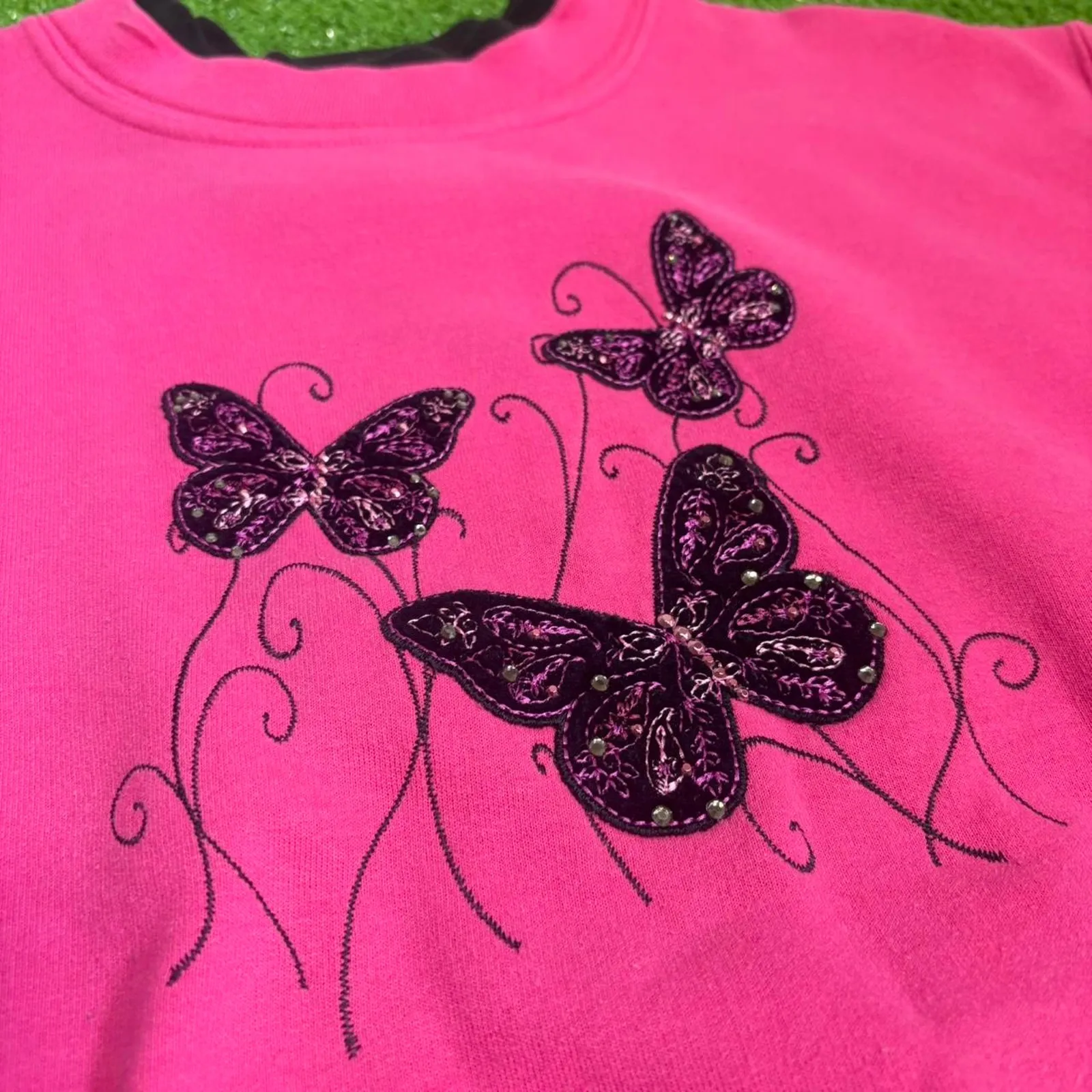 Vintage 90s Top Stitch‎ Black/Pink Butterfly Swearshirt Retro Cottage Grunge Y2K Pink Size M - Image 4