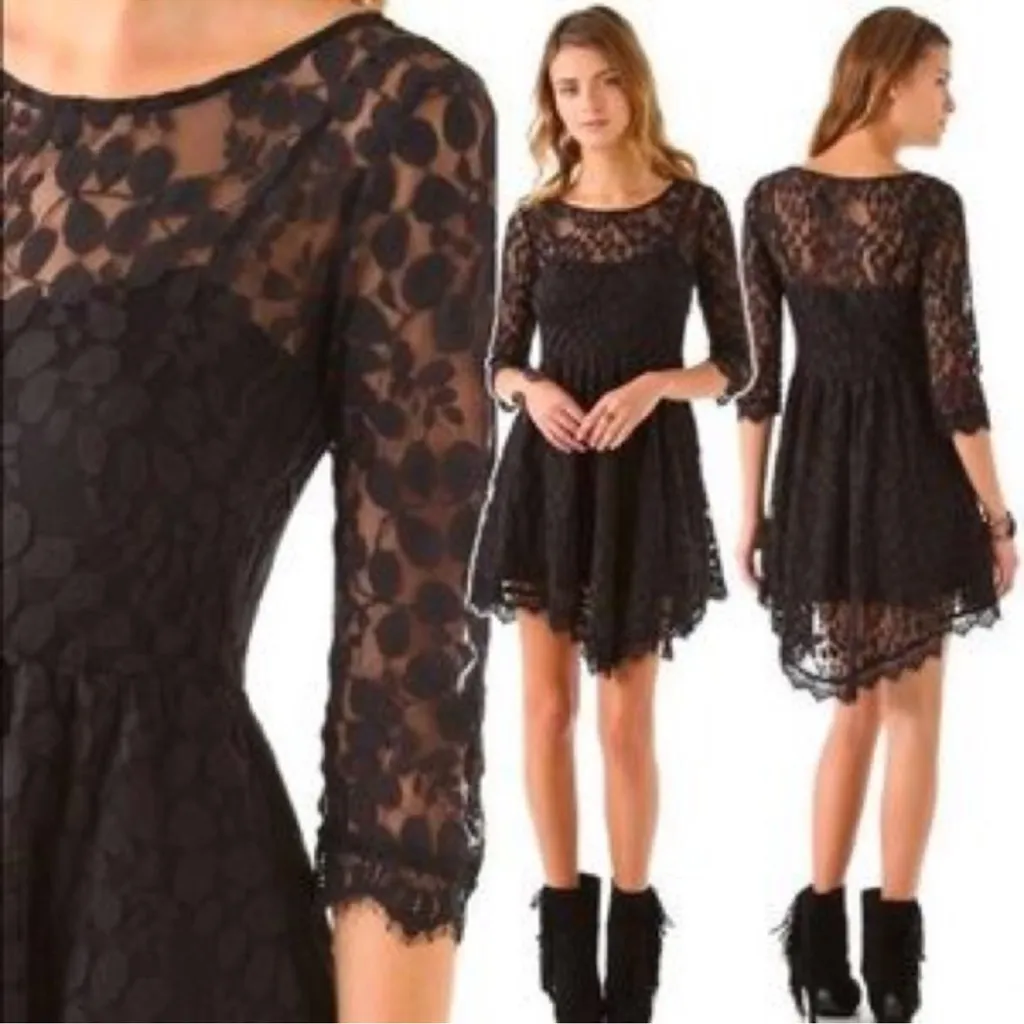 Free People‎ floral mesh lace dress  black sz 12 - Image 2