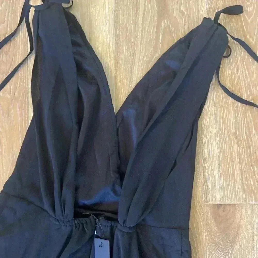 New LULU'S Dance the Night Away Maxi Gown Black Surplice Dress Medium Formal NWT - Image 14