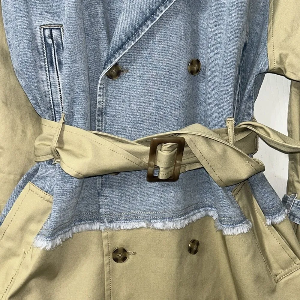 DO by Dee Ocleppo Two Tone Blue & Beige Trench Coat(Size Medium) - Image 8