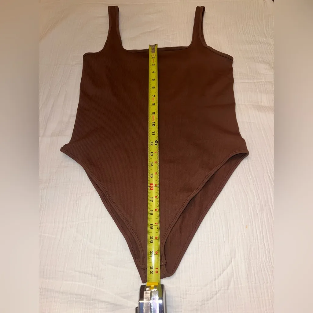 OQQ Ribbed Brown Bodysuit XXL | Square Neck Thong Snap Closure - Image 10