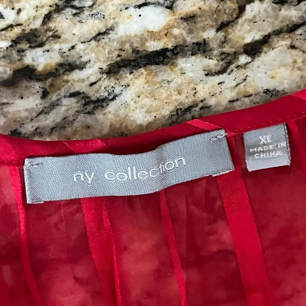 Vintage Y2k 90s Sheer NY Collection Blouse Women's Retro Pleated Crinkle Capsule Red Size XL - Image 7