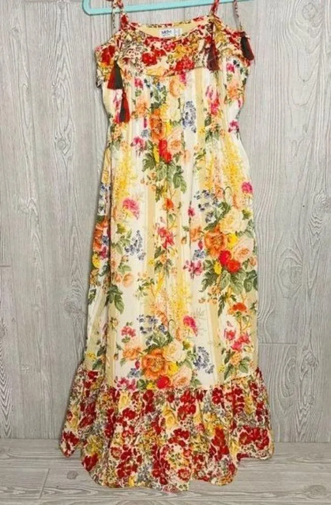 Vintage Md’m floral boho dress with tie tasks sleeves vacation beach size small Pink - Image 5