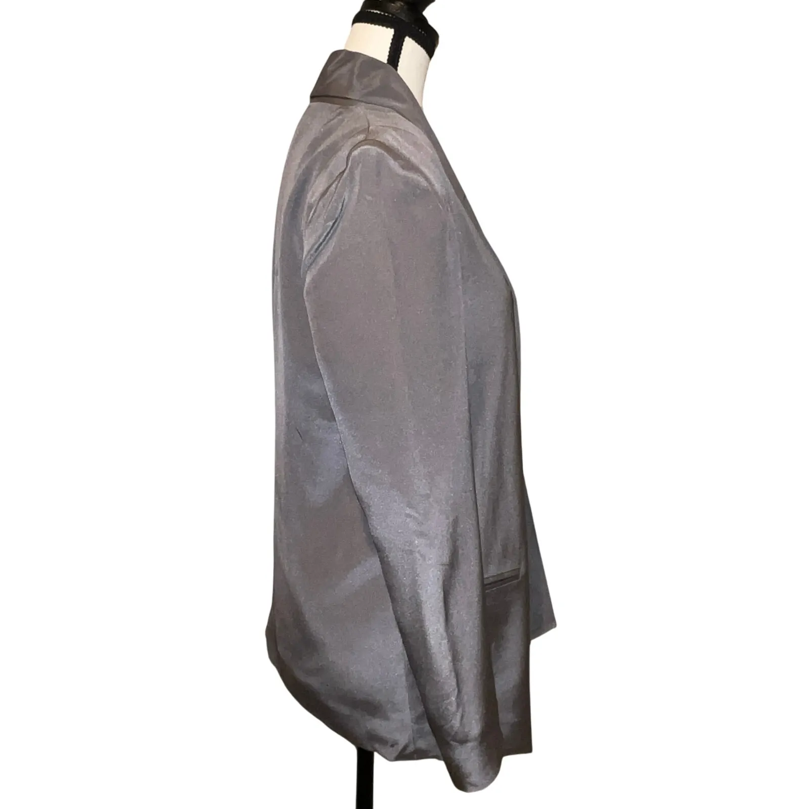 Rebecca Minkoff Becky Gray 100% Silk Blazer Long Lapel Push Up Sleeve Size 4 - Image 3