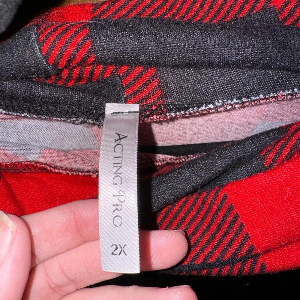 Acting Pro Red and Black Buffalo 🦬 Plaid Cowl Neck Sweater - Image 3