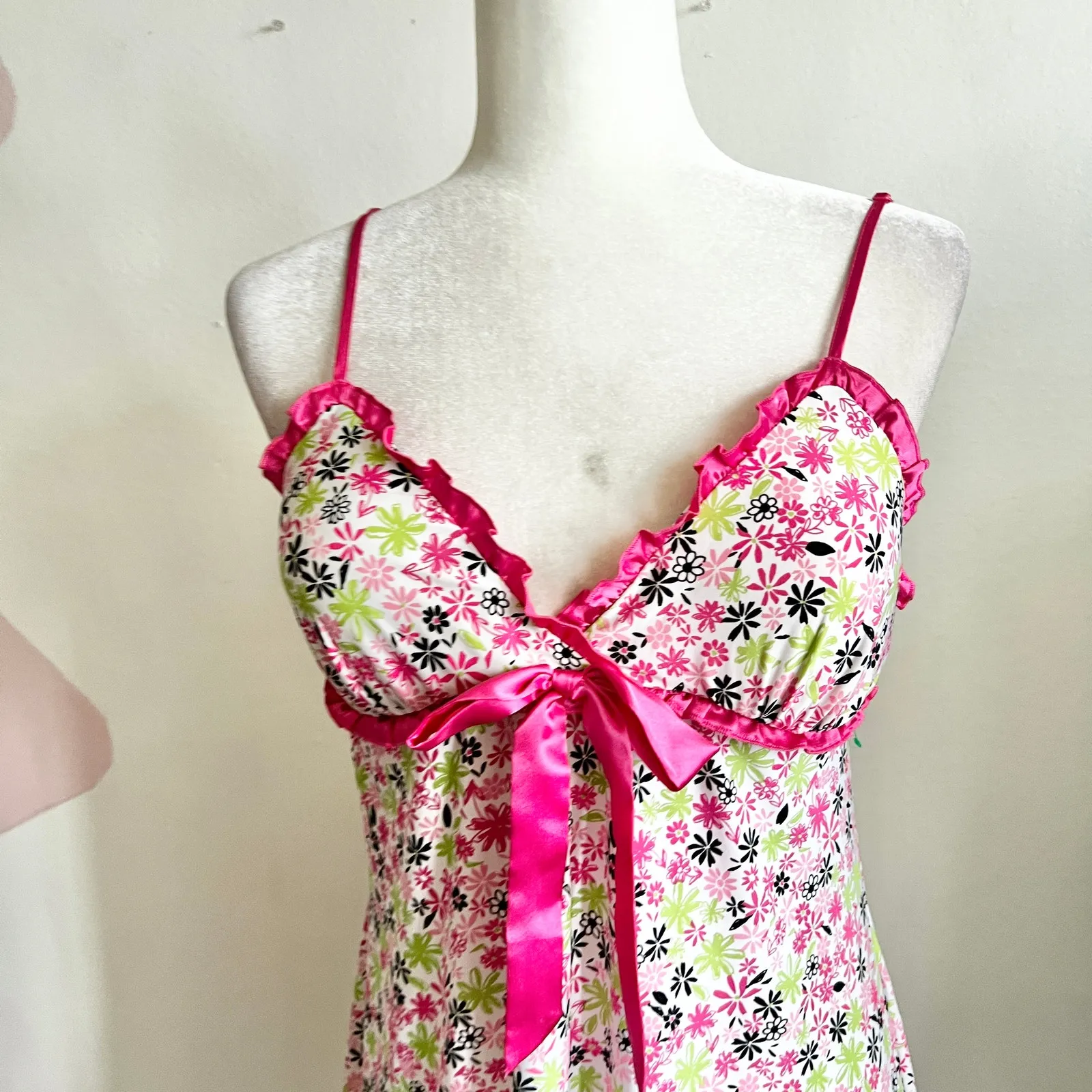 Vintage Pink Floral Babydoll Slip Dress Fairycore 2000s Coquette Medium - Image 2