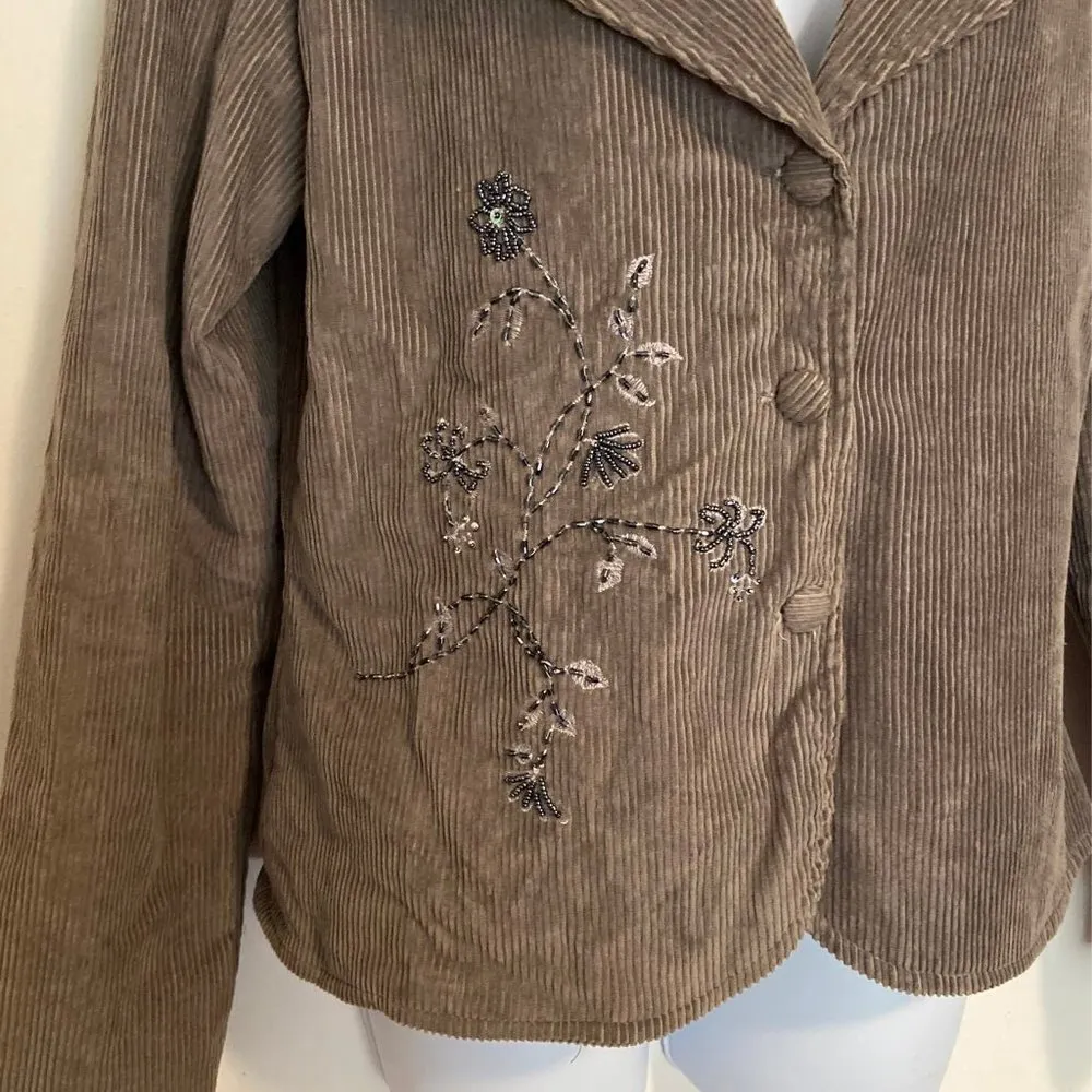 Grazia Corduroy Beaded Button Front Blazer Brown Size XL - Image 2