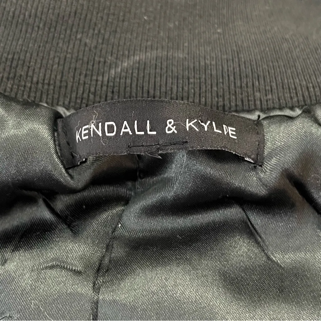 Kendall & Kylie Bomber Jacket Satin Zip Front Ribbed Hem Dark Olive Black S - Image 5