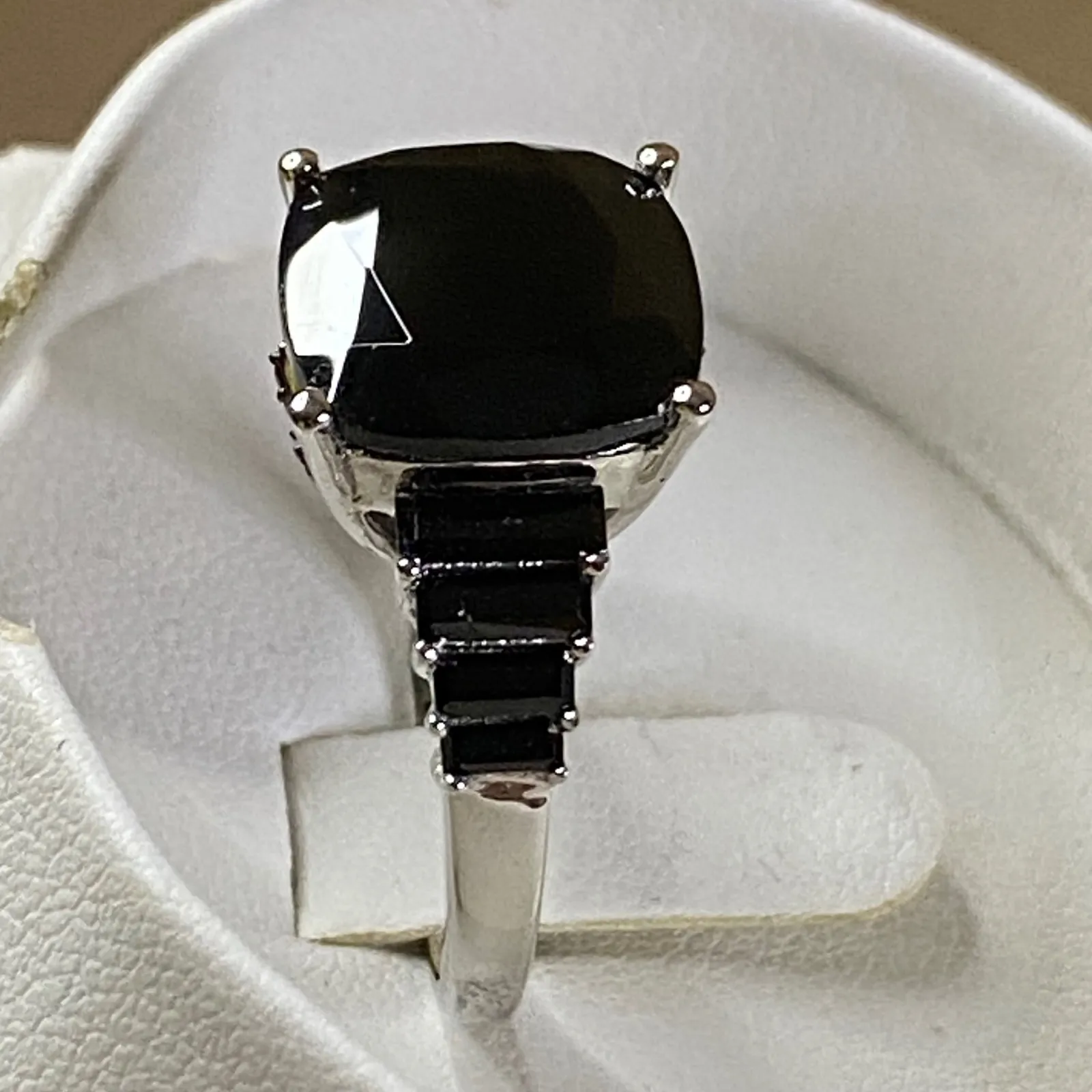 Black Spinel Sterling Silver Ring Square Cushion Baguette Statement 9.24ctw Sz 9 - Image 6