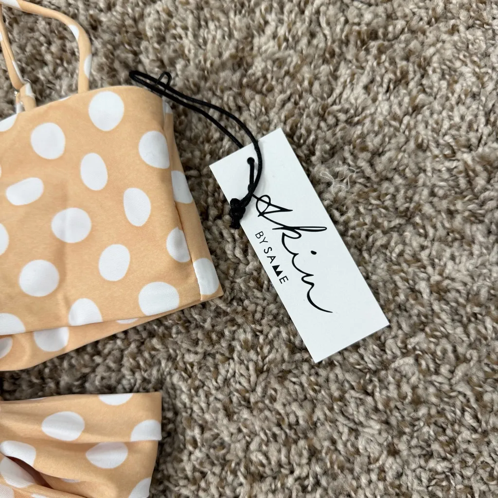 SKIN by SAME SWIM Polka Dot Bikini Top Women’s XS Bandeau White - Image 3