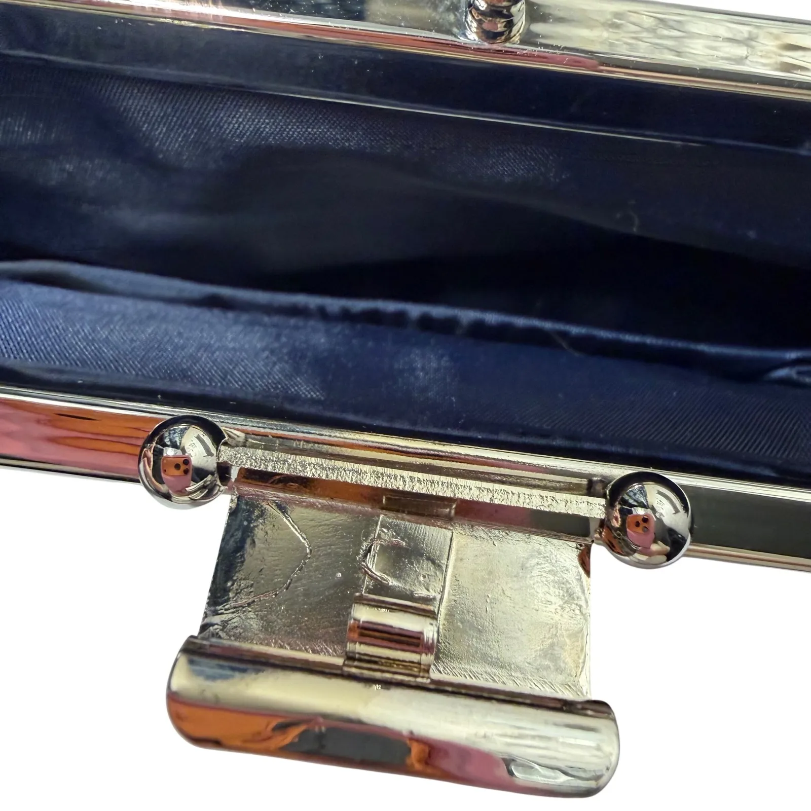 Vtg Gunne Sax by Jessica McClintock Satin Evening Clutch Navy Blue Chain Strap - Image 12