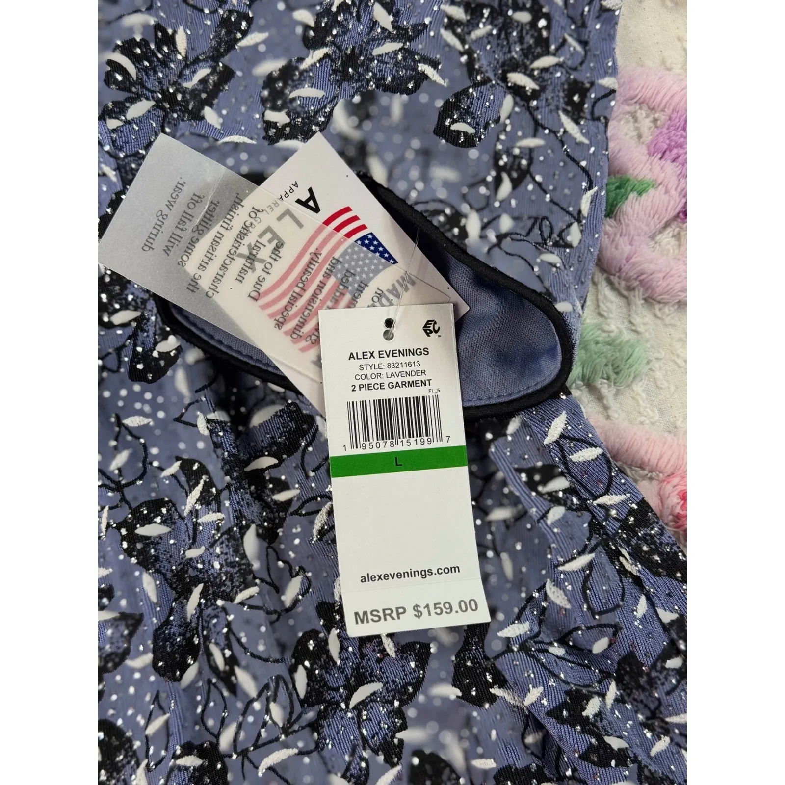 Alex Evenings Blue Floral Glitter 2 Piece Jacket Tank Top Set Women's Size S - Image 12