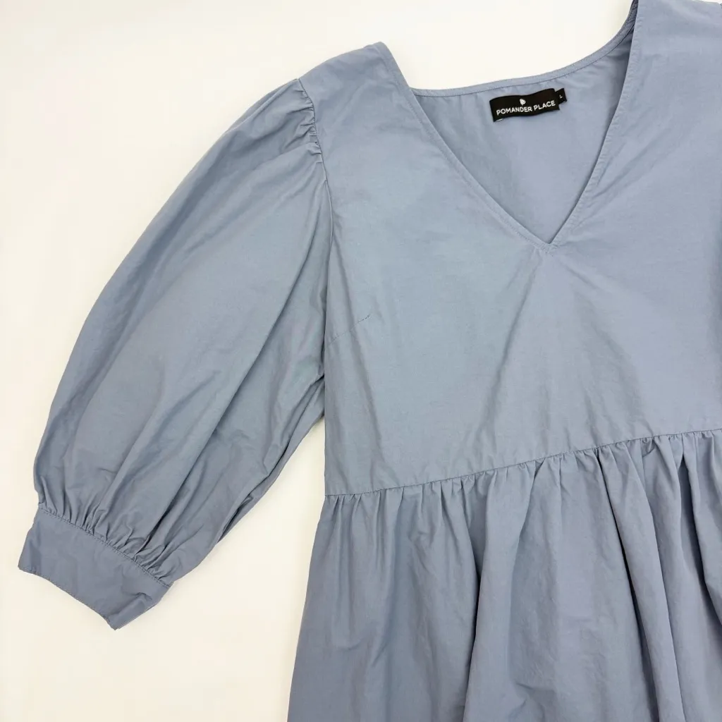 Pomander Place X Tuckernuck Lizzie Mini Dress Cotton Blend Slate Muted Blue Size L - Image 6
