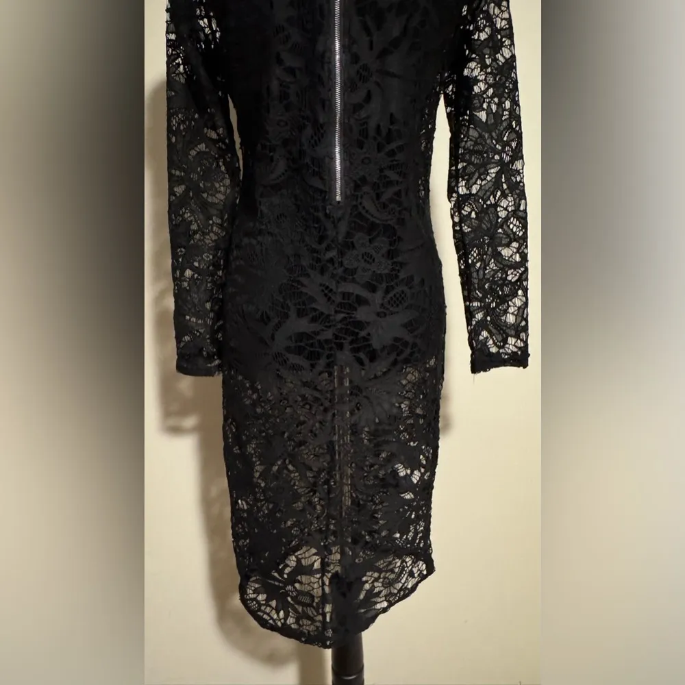 EUC Boohoo Black Floral Lace Zip Up Long Sleeve Sheer Dress size 6 - Image 8