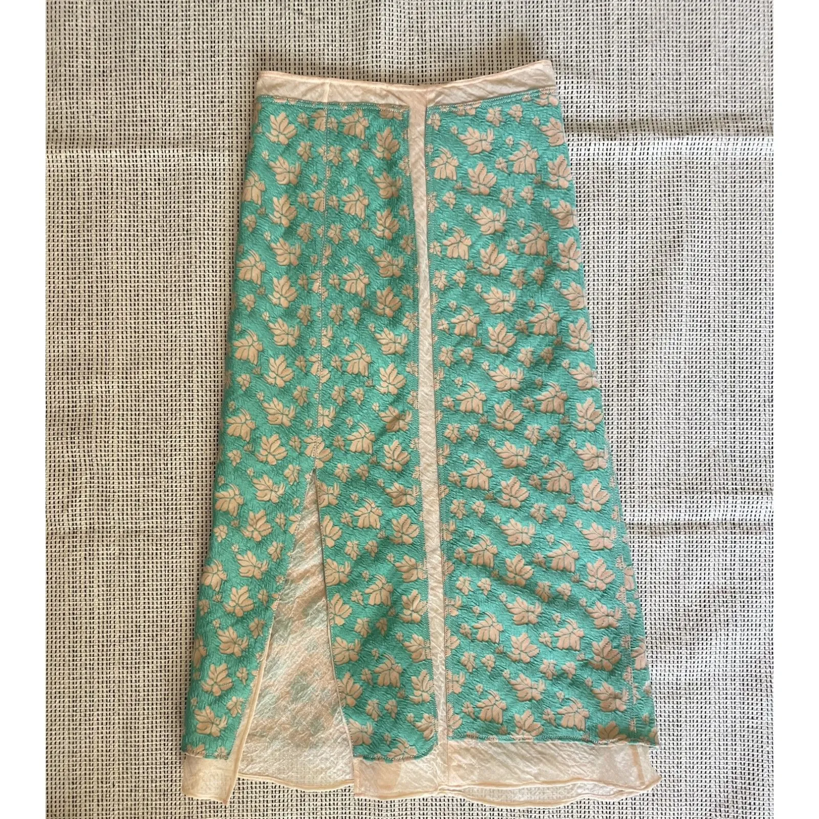 Zara Limited Edition Floral Jacquard Midi Skirt XS Teal Gold Brocade Elegant - Image 4