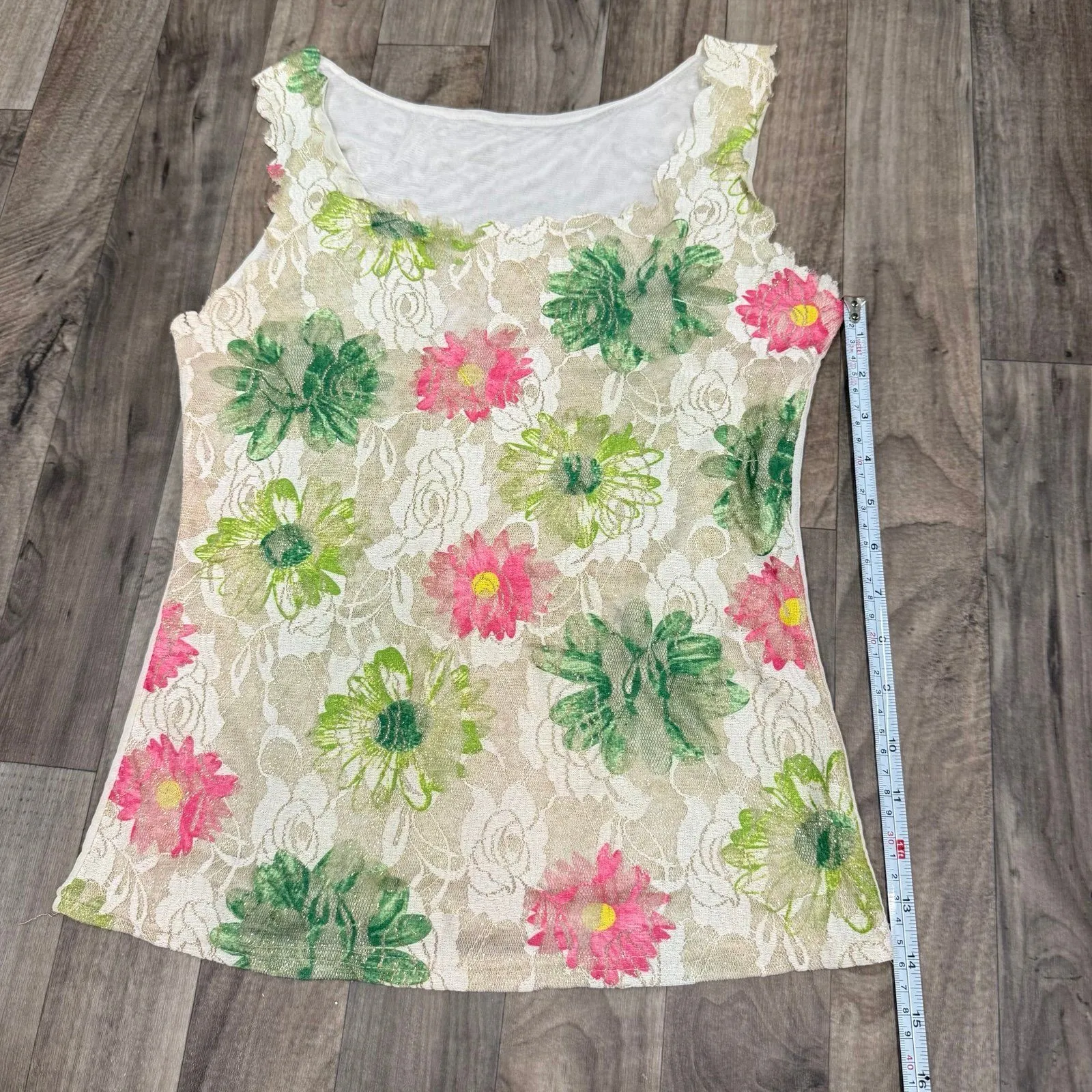 Vintage Y2K floral lace shimmery tank top Pink - Image 3