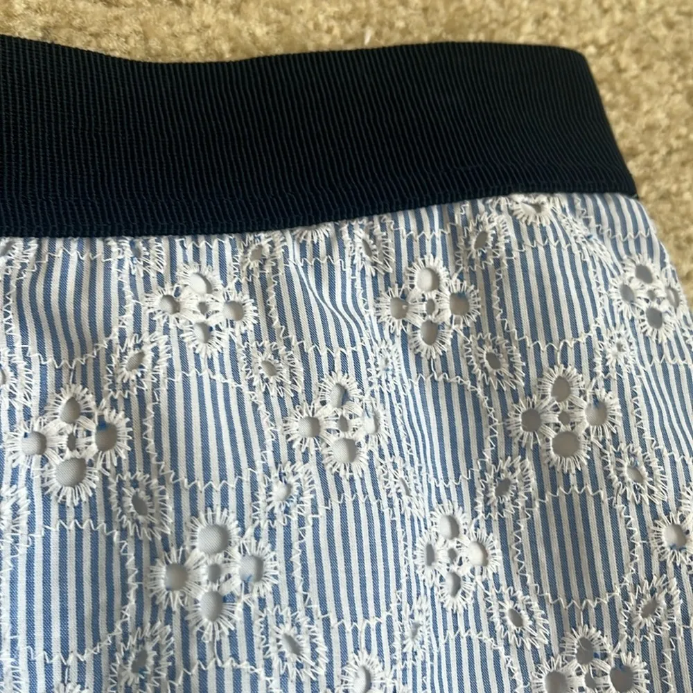 Ann Taylor Light Blue White Pinstripe Eyelet Pencil Skirt Size 00P 00 Petite - Image 3