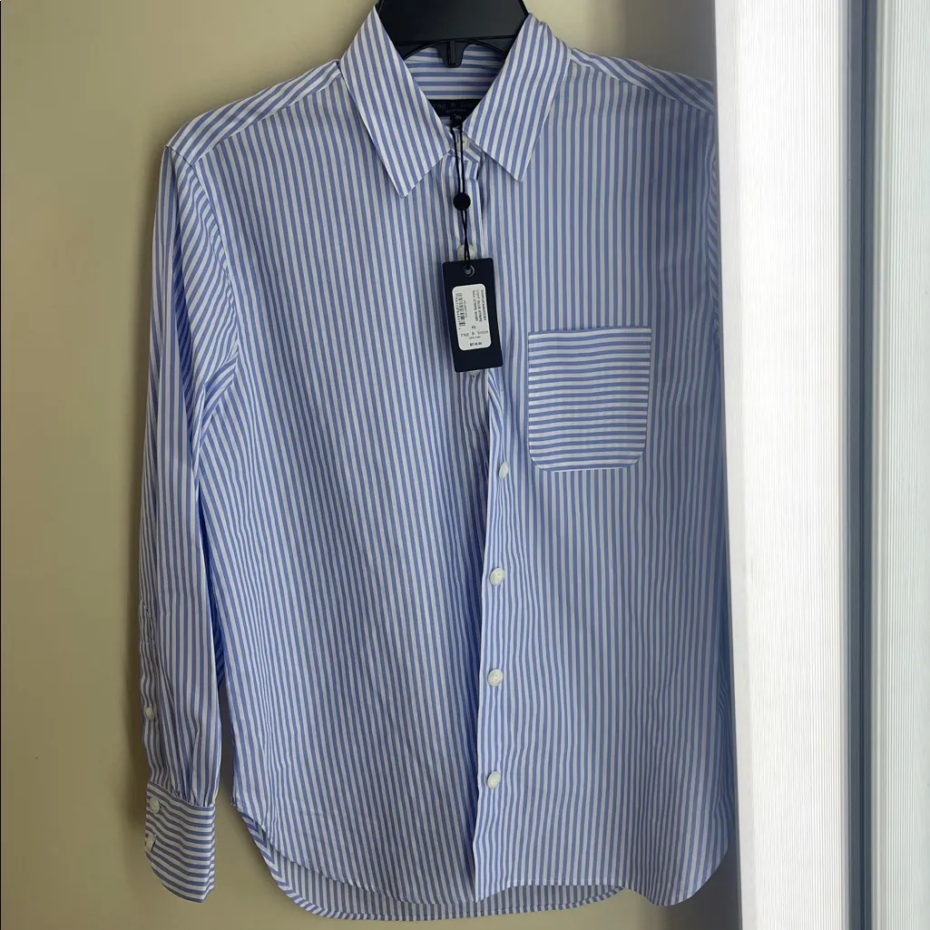 rag & bone Striped Button Down Shirt in Blue and White - Image 5