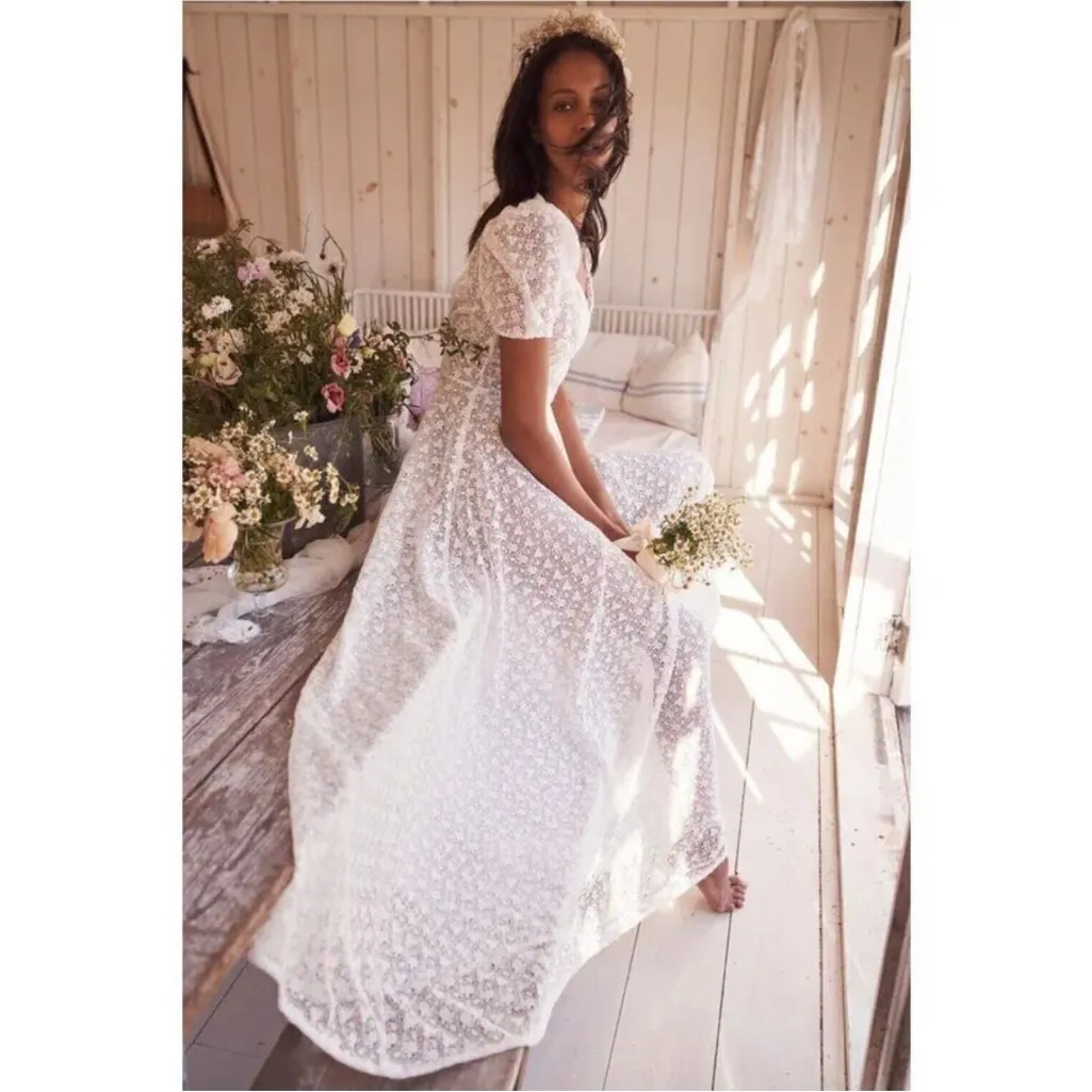 LoveShackFancy Castella Gown Lace Embroidered Maxi Dress White Size 00 NWT - Image 8